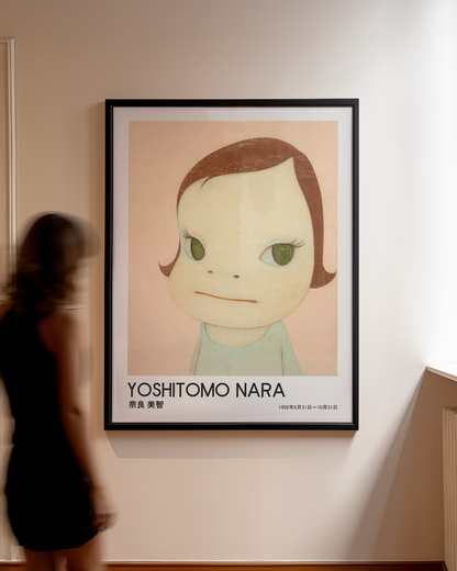 Yoshitomo Nara Girl Portrait Poster, Green Eyes Japanese Art Print, Contemporary Wall Decor, Minimalist Kawaii Artwork
