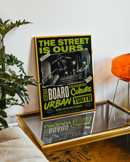 Street Skateboarding Poster, Urban Skateboard Wall Art, Retro City Print, Skate Culture Decor, Grunge Street Art, Skate Room Poster