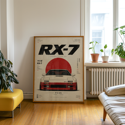 Retro Japanese Car Poster, 80s JDM Wall Art, Minimalist Sports Coupe Print, Pop Up Headlight Car Illustration, Garage Decor