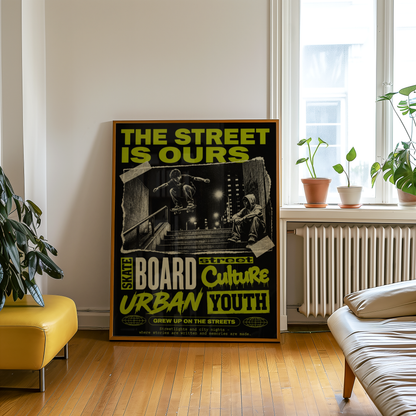 Street Skateboarding Poster, Urban Skateboard Wall Art, Retro City Print, Skate Culture Decor, Grunge Street Art, Skate Room Poster