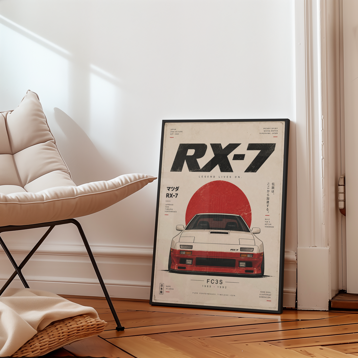 Retro Japanese Car Poster, 80s JDM Wall Art, Minimalist Sports Coupe Print, Pop Up Headlight Car Illustration, Garage Decor