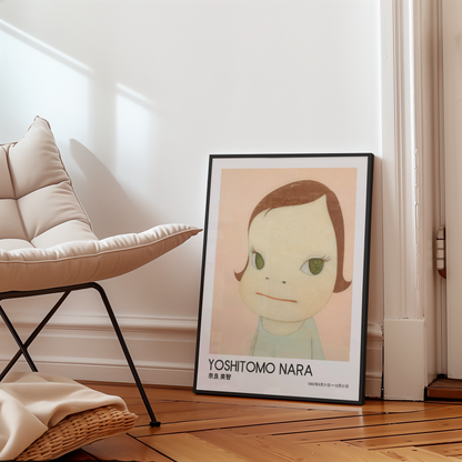 Yoshitomo Nara Girl Portrait Poster, Green Eyes Japanese Art Print, Contemporary Wall Decor, Minimalist Kawaii Artwork