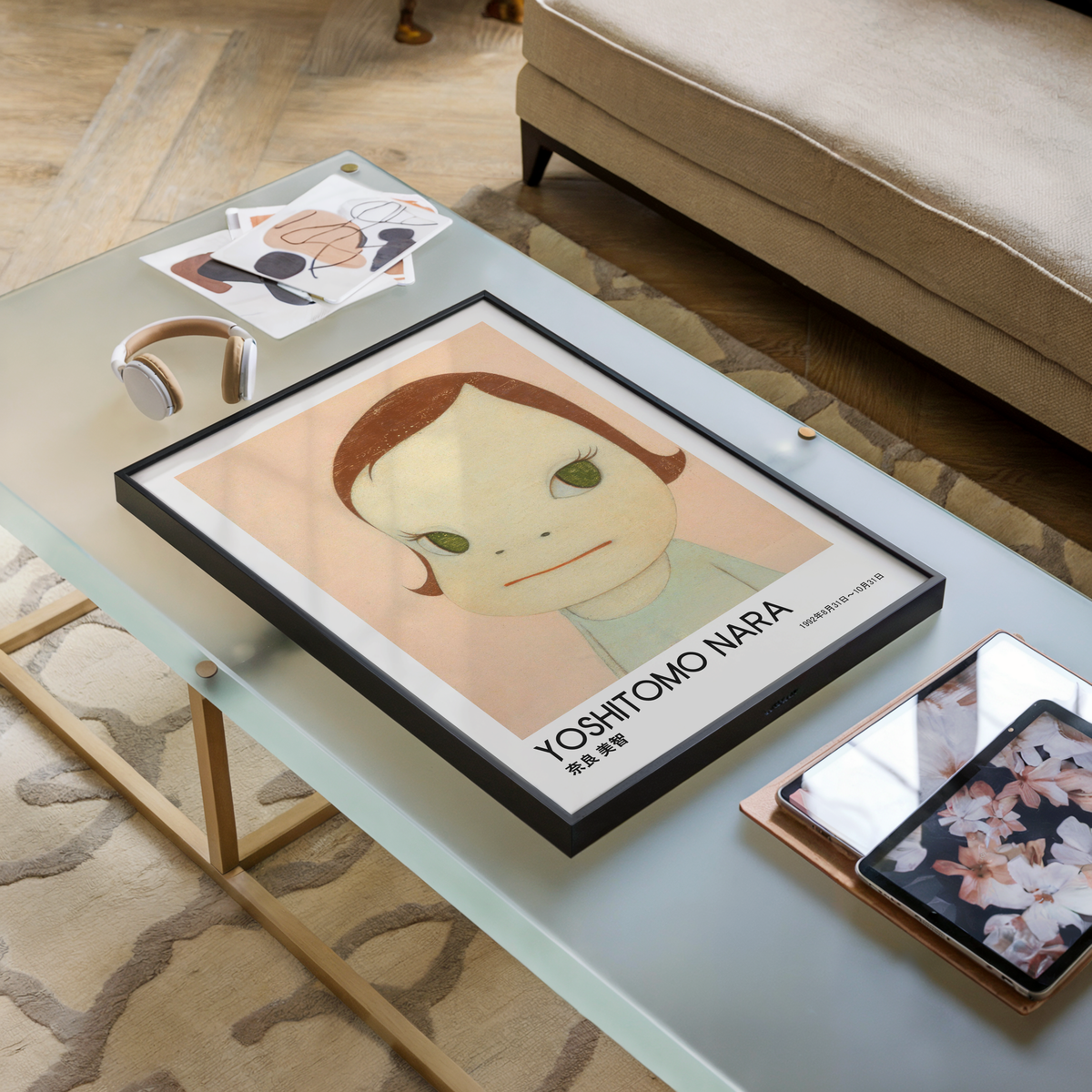 Yoshitomo Nara Girl Portrait Poster, Green Eyes Japanese Art Print, Contemporary Wall Decor, Minimalist Kawaii Artwork