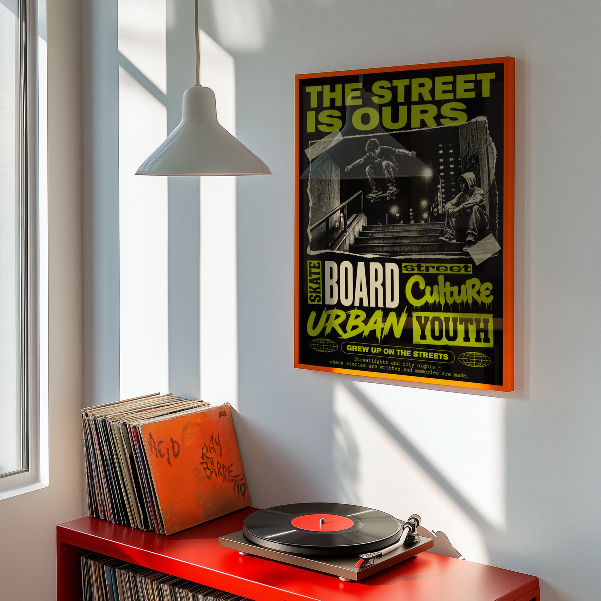Street Skateboarding Poster, Urban Skateboard Wall Art, Retro City Print, Skate Culture Decor, Grunge Street Art, Skate Room Poster