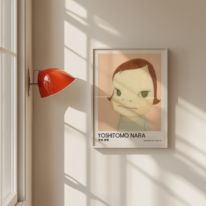 Yoshitomo Nara Girl Portrait Poster, Green Eyes Japanese Art Print, Contemporary Wall Decor, Minimalist Kawaii Artwork