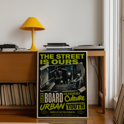 Street Skateboarding Poster, Urban Skateboard Wall Art, Retro City Print, Skate Culture Decor, Grunge Street Art, Skate Room Poster