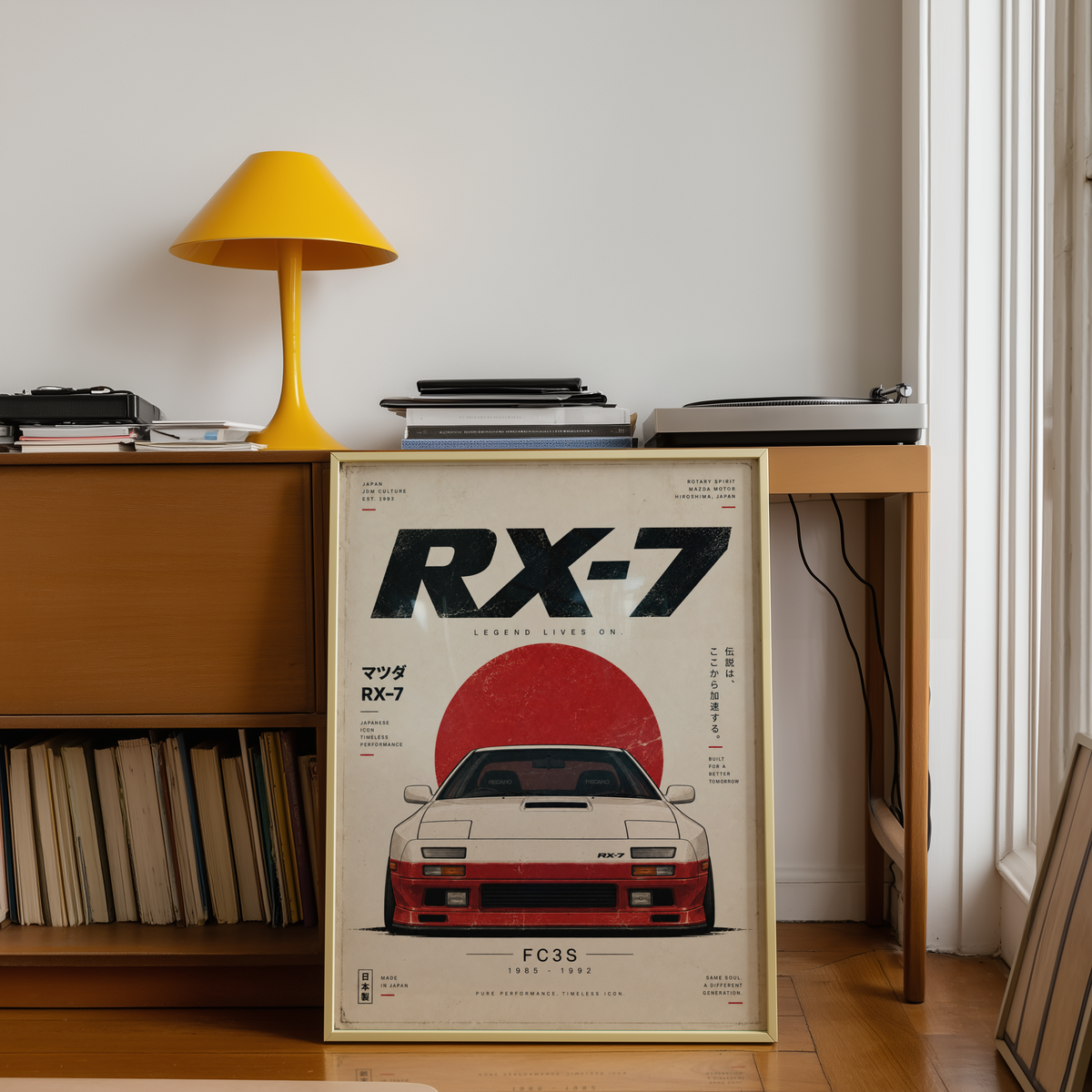 Retro Japanese Car Poster, 80s JDM Wall Art, Minimalist Sports Coupe Print, Pop Up Headlight Car Illustration, Garage Decor