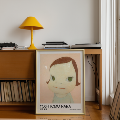 Yoshitomo Nara Girl Portrait Poster, Green Eyes Japanese Art Print, Contemporary Wall Decor, Minimalist Kawaii Artwork