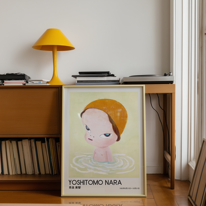 Yoshitomo Nara Girl in Water Poster, Orange Hat Japanese Art Print, Contemporary Wall Decor, Minimalist Character Artwork