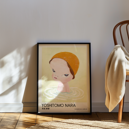 Yoshitomo Nara Girl in Water Poster, Orange Hat Japanese Art Print, Contemporary Wall Decor, Minimalist Character Artwork