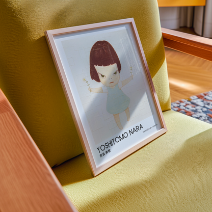 Yoshitomo Nara Girl Holding Flowers Poster, Japanese Contemporary Art Print, Blue Dress Wall Decor, Minimalist Artwork
