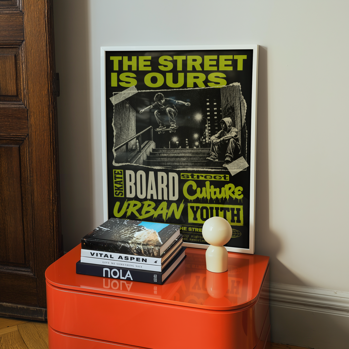 Street Skateboarding Poster, Urban Skateboard Wall Art, Retro City Print, Skate Culture Decor, Grunge Street Art, Skate Room Poster