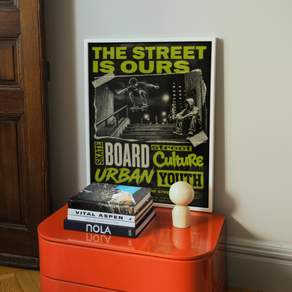 Street Skateboarding Poster, Urban Skateboard Wall Art, Retro City Print, Skate Culture Decor, Grunge Street Art, Skate Room Poster