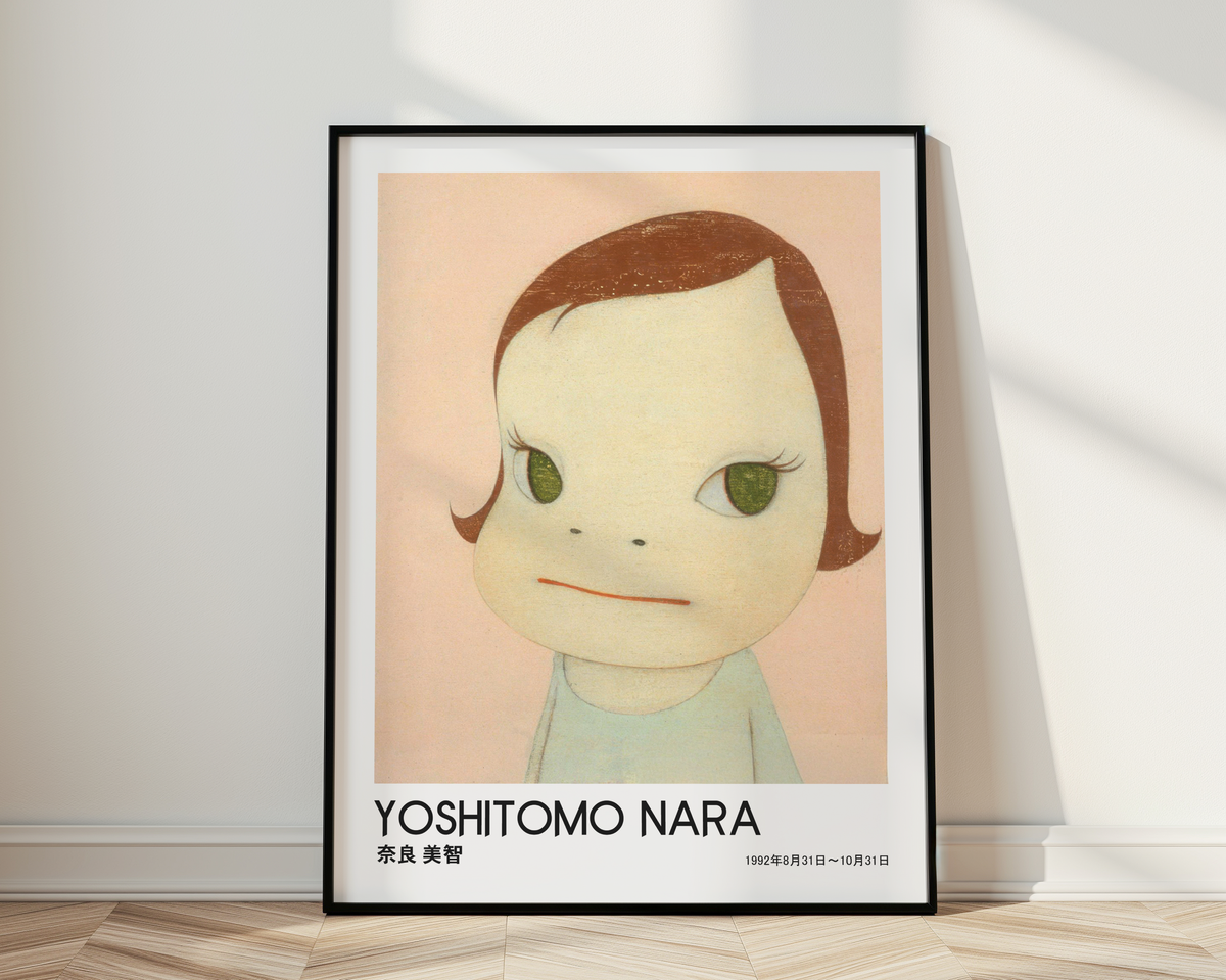 Yoshitomo Nara Girl Portrait Poster, Green Eyes Japanese Art Print, Contemporary Wall Decor, Minimalist Kawaii Artwork
