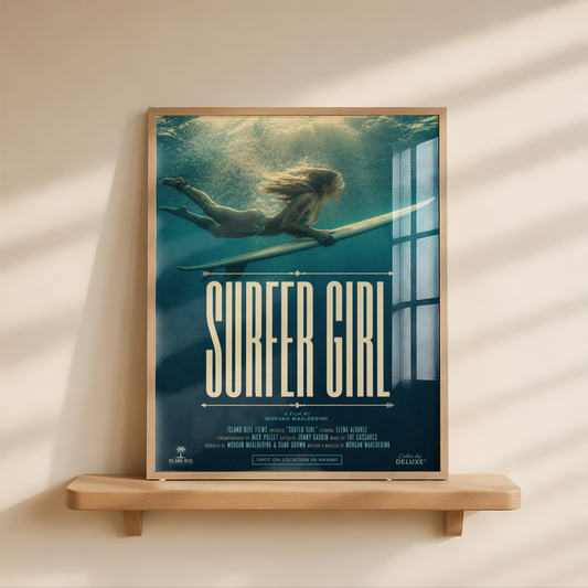 Surfer Girl Poster, Vintage Ocean Art Print, Underwater Surf Wall Decor, Retro Beach House Art