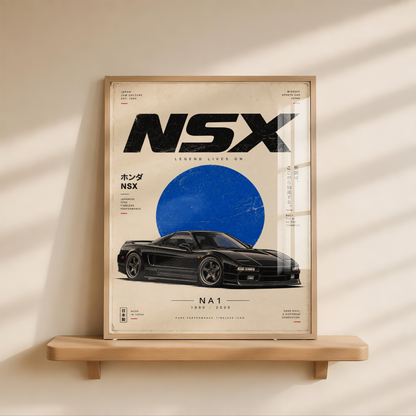 Minimalist Japanese Supercar Poster, 90s JDM Wall Art, Black Sports Car Print, Retro Performance Car Illustration, Garage Decor