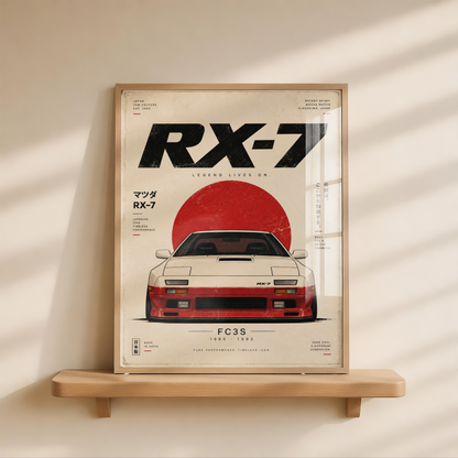 Retro Japanese Car Poster, 80s JDM Wall Art, Minimalist Sports Coupe Print, Pop Up Headlight Car Illustration, Garage Decor