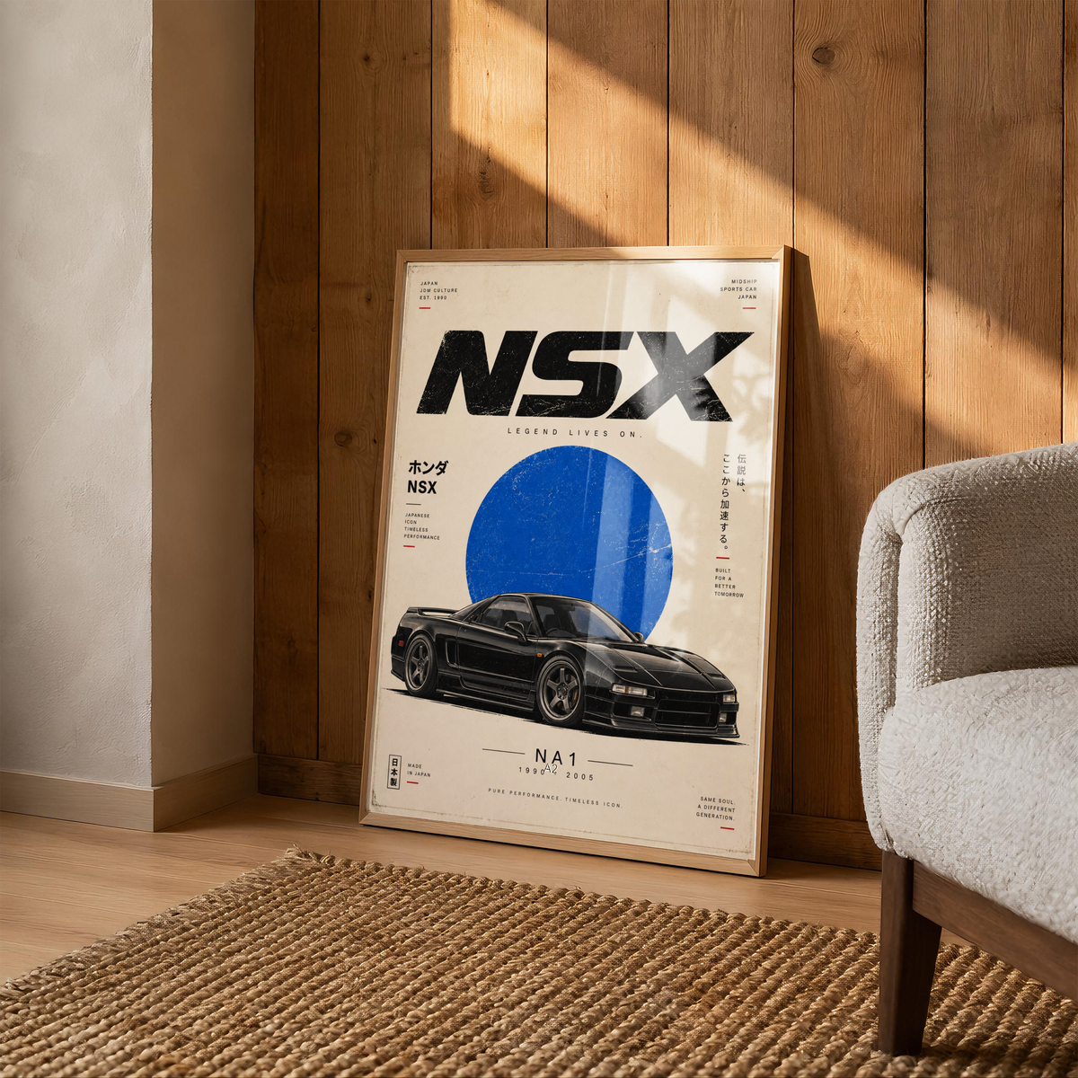 Minimalist Japanese Supercar Poster, 90s JDM Wall Art, Black Sports Car Print, Retro Performance Car Illustration, Garage Decor