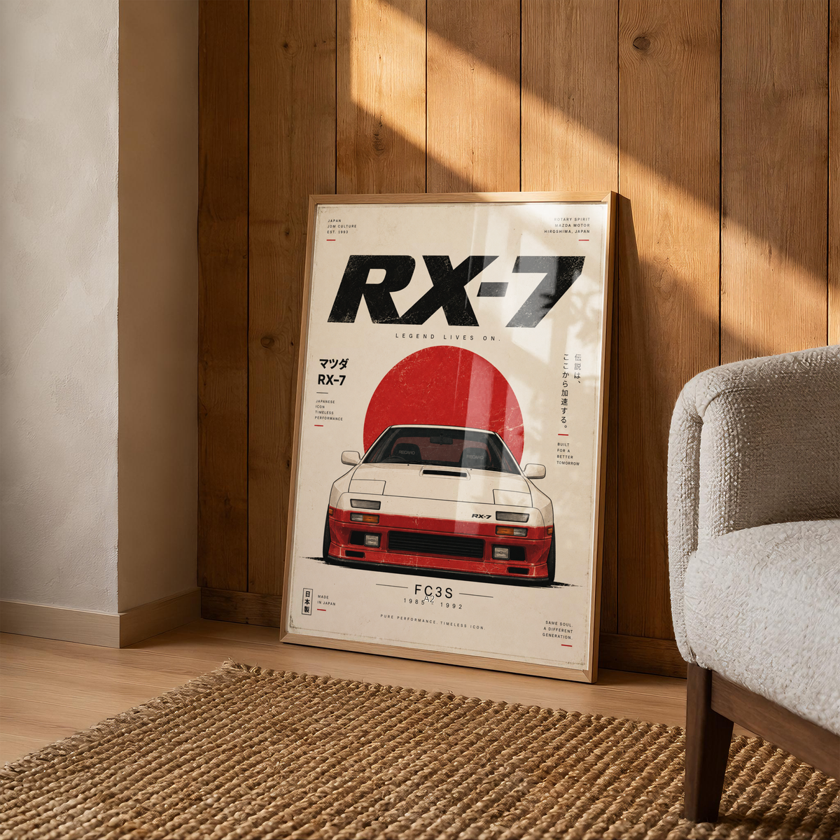 Retro Japanese Car Poster, 80s JDM Wall Art, Minimalist Sports Coupe Print, Pop Up Headlight Car Illustration, Garage Decor
