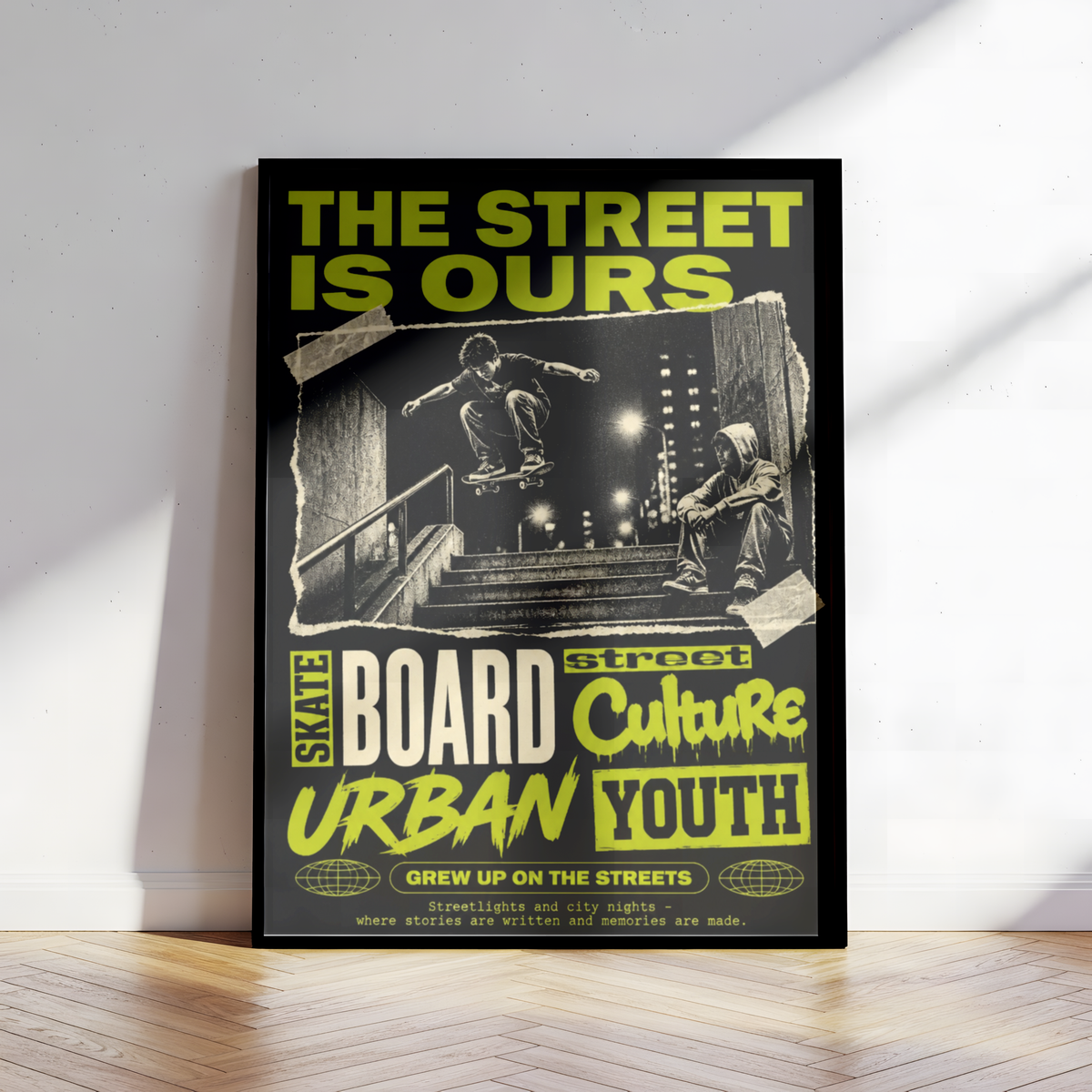 Street Skateboarding Poster, Urban Skateboard Wall Art, Retro City Print, Skate Culture Decor, Grunge Street Art, Skate Room Poster