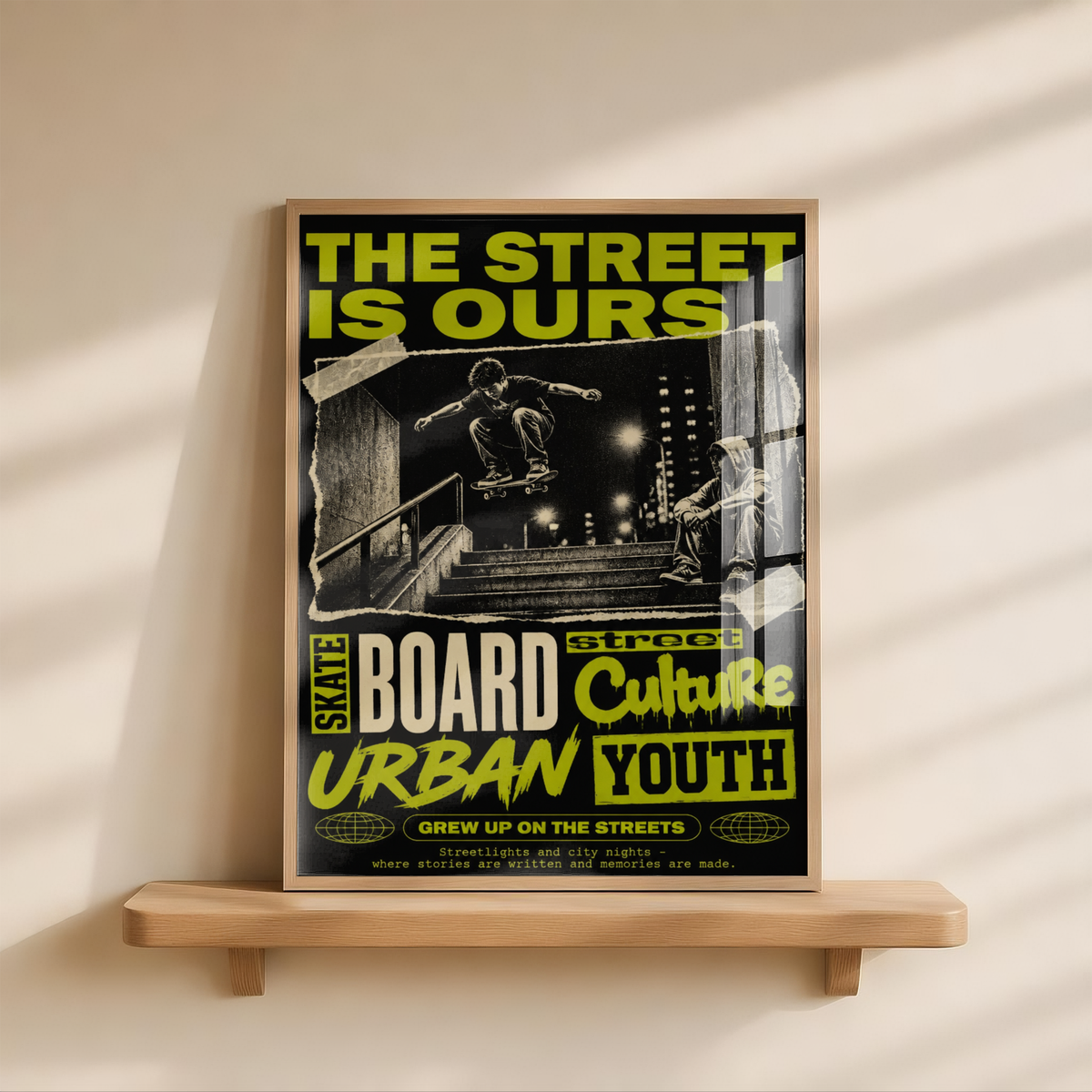 Street Skateboarding Poster, Urban Skateboard Wall Art, Retro City Print, Skate Culture Decor, Grunge Street Art, Skate Room Poster