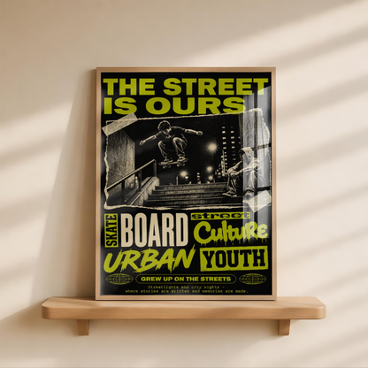 Street Skateboarding Poster, Urban Skateboard Wall Art, Retro City Print, Skate Culture Decor, Grunge Street Art, Skate Room Poster