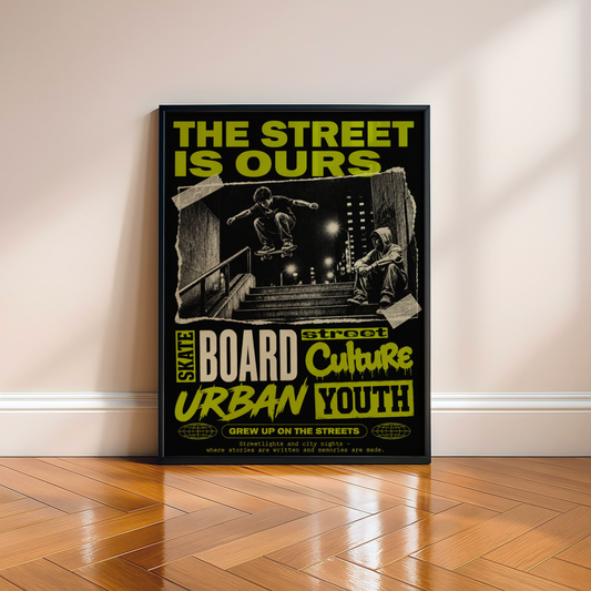 Street Skateboarding Poster, Urban Skateboard Wall Art, Retro City Print, Skate Culture Decor, Grunge Street Art, Skate Room Poster