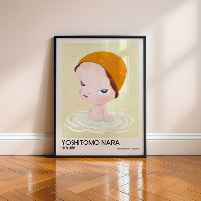 Yoshitomo Nara Girl in Water Poster, Orange Hat Japanese Art Print, Contemporary Wall Decor, Minimalist Character Artwork