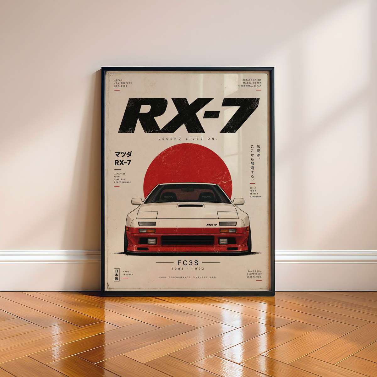 Retro Japanese Car Poster, 80s JDM Wall Art, Minimalist Sports Coupe Print, Pop Up Headlight Car Illustration, Garage Decor