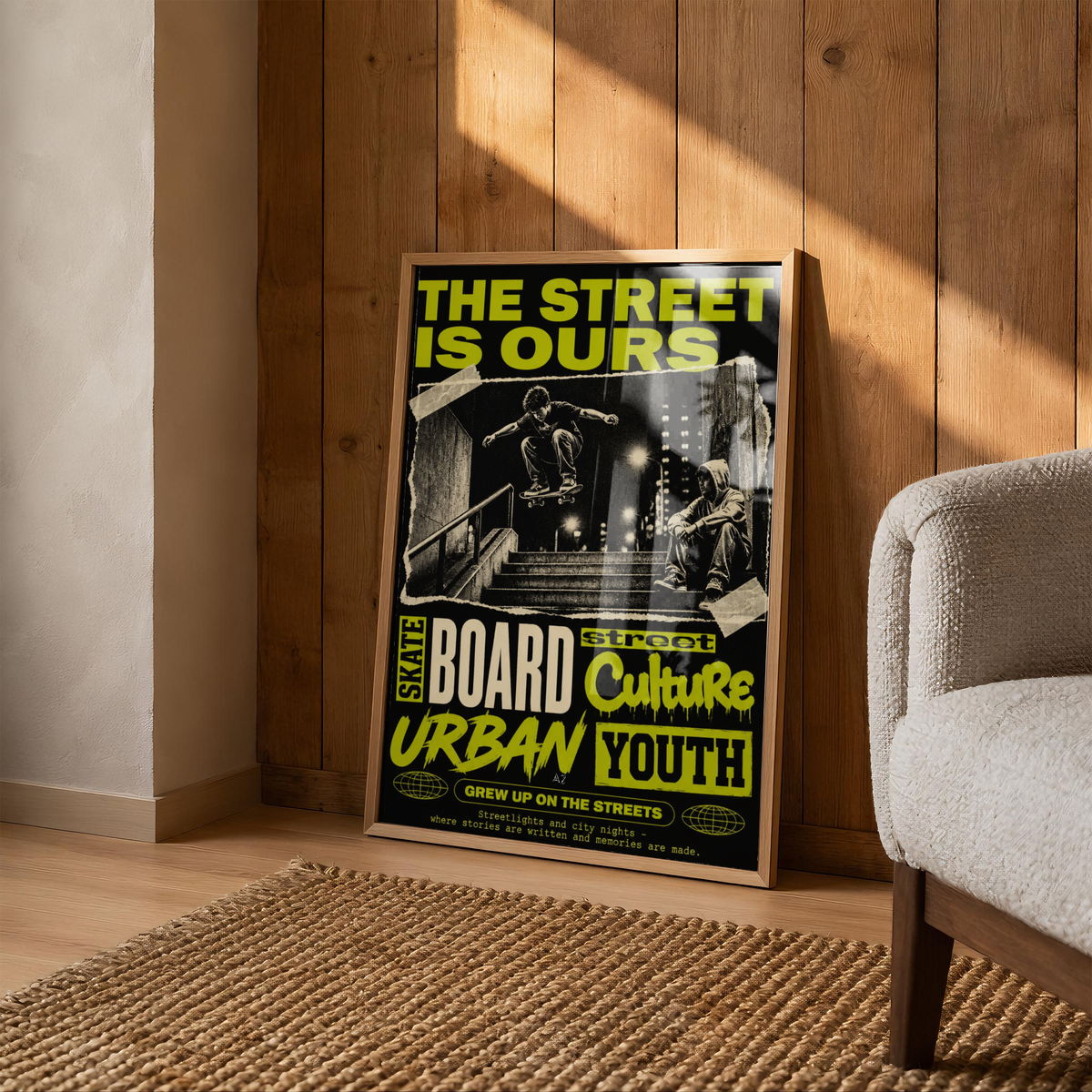 Street Skateboarding Poster, Urban Skateboard Wall Art, Retro City Print, Skate Culture Decor, Grunge Street Art, Skate Room Poster