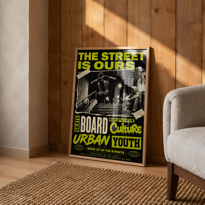 Street Skateboarding Poster, Urban Skateboard Wall Art, Retro City Print, Skate Culture Decor, Grunge Street Art, Skate Room Poster