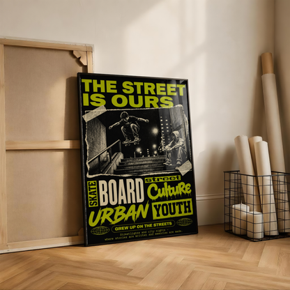 Street Skateboarding Poster, Urban Skateboard Wall Art, Retro City Print, Skate Culture Decor, Grunge Street Art, Skate Room Poster