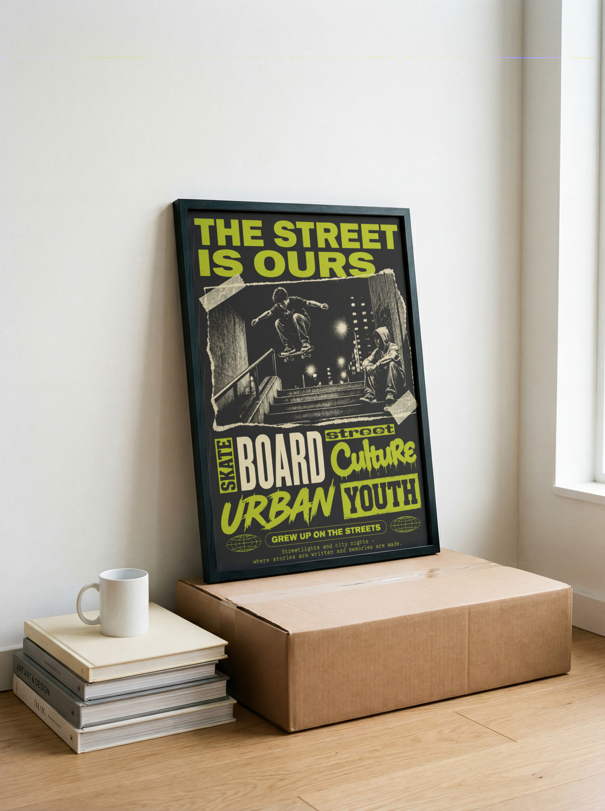 Street Skateboarding Poster, Urban Skateboard Wall Art, Retro City Print, Skate Culture Decor, Grunge Street Art, Skate Room Poster