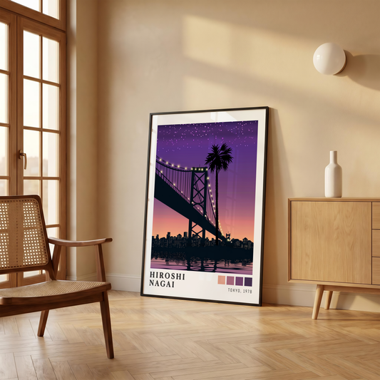 Affiche Hiroshi Nagai | Pont Illuminé & Tokyo au Sunset