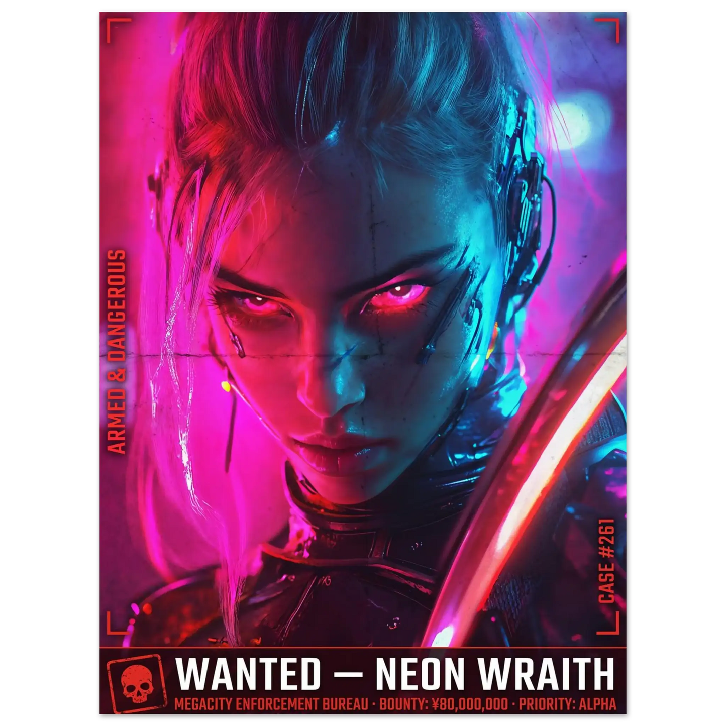 ☣️🧬 Série limitée Art Cyberpunk - Poster Cybergirl Neon Wraith - Aura Studio Déco