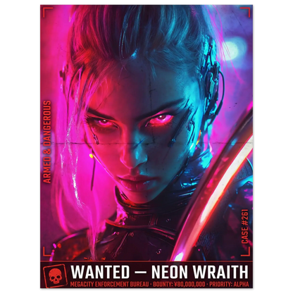☣️🧬 Série limitée Art Cyberpunk - Poster Cybergirl Neon Wraith - Aura Studio Déco