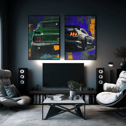 🏎️🏁Affiche Automobile Art' Style 3 Encadrée - Aura Studio Déco