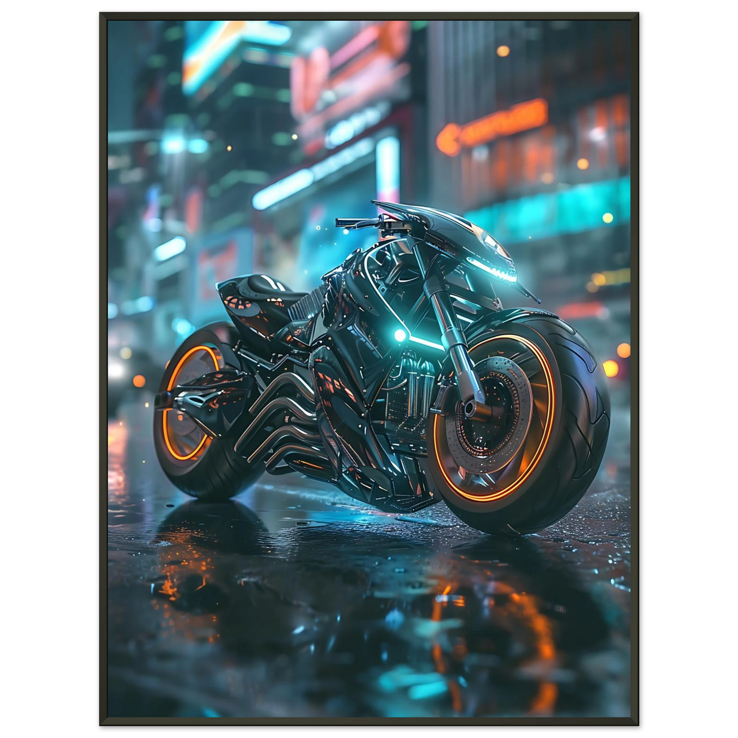 🏍️🏁🔧 Moto Cyberpunk Série futuriste #️⃣16  - (Affiche encadrée métal) - Aura Studio Déco