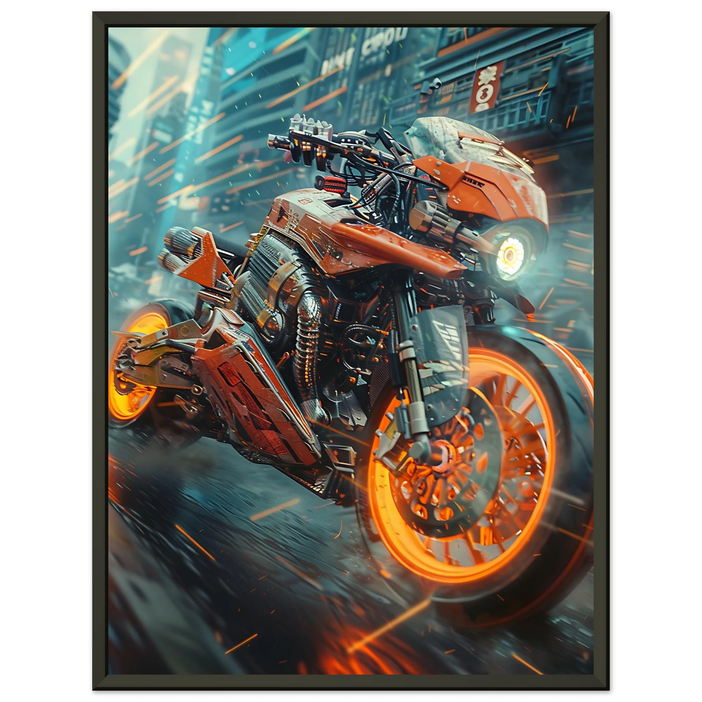 🏍️🏁🔧 Moto Cyberpunk Série futuriste #️⃣10  - (Affiche encadrée métal) - Aura Studio Déco