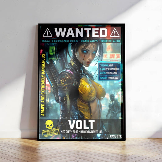 ☣️🧬 Série limitée Art Cyberpunk - Poster Cybergirl Volt - Aura Studio Déco