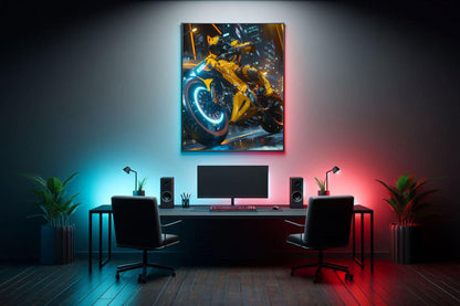 🏍️🏁🔧 Moto Cyberpunk Série futuriste #️⃣14  - (Affiche encadrée métal) - Aura Studio Déco