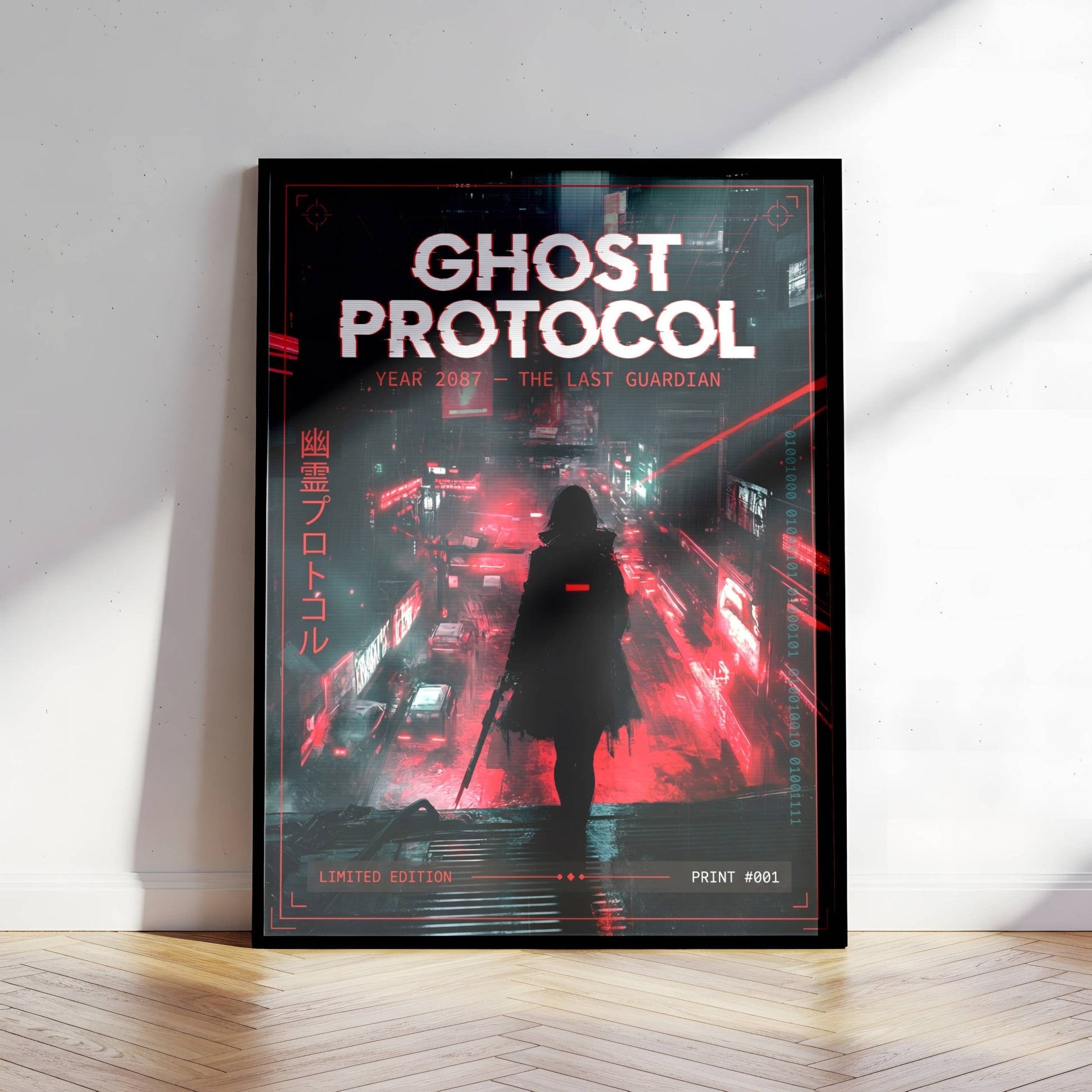 ☣️🧬 Série limitée Art Cyberpunk - Poster Cybergirl Ghost Protocol - Aura Studio Déco