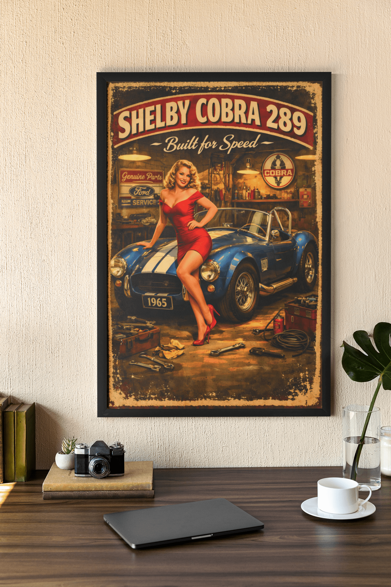🏎️🏁Affiche Automobile Art' Pin-Up Encadrée - Aura Studio Déco