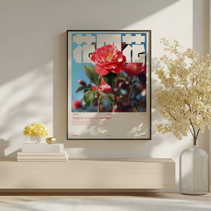 Camélia Rouge Vintage – Affiche murale japonaise élégante