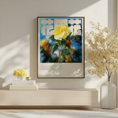 Poster Camélia Vintage – Affiche florale japonaise rétro
