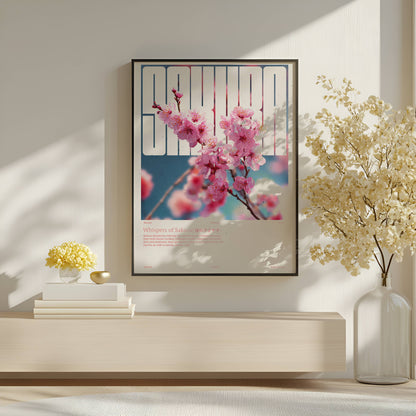 Poster Sakura Vintage – Affiche florale japonaise style rétro