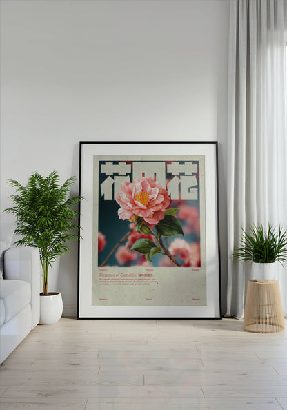 Camélia Rose Vintage – Affiche murale japonaise élégante