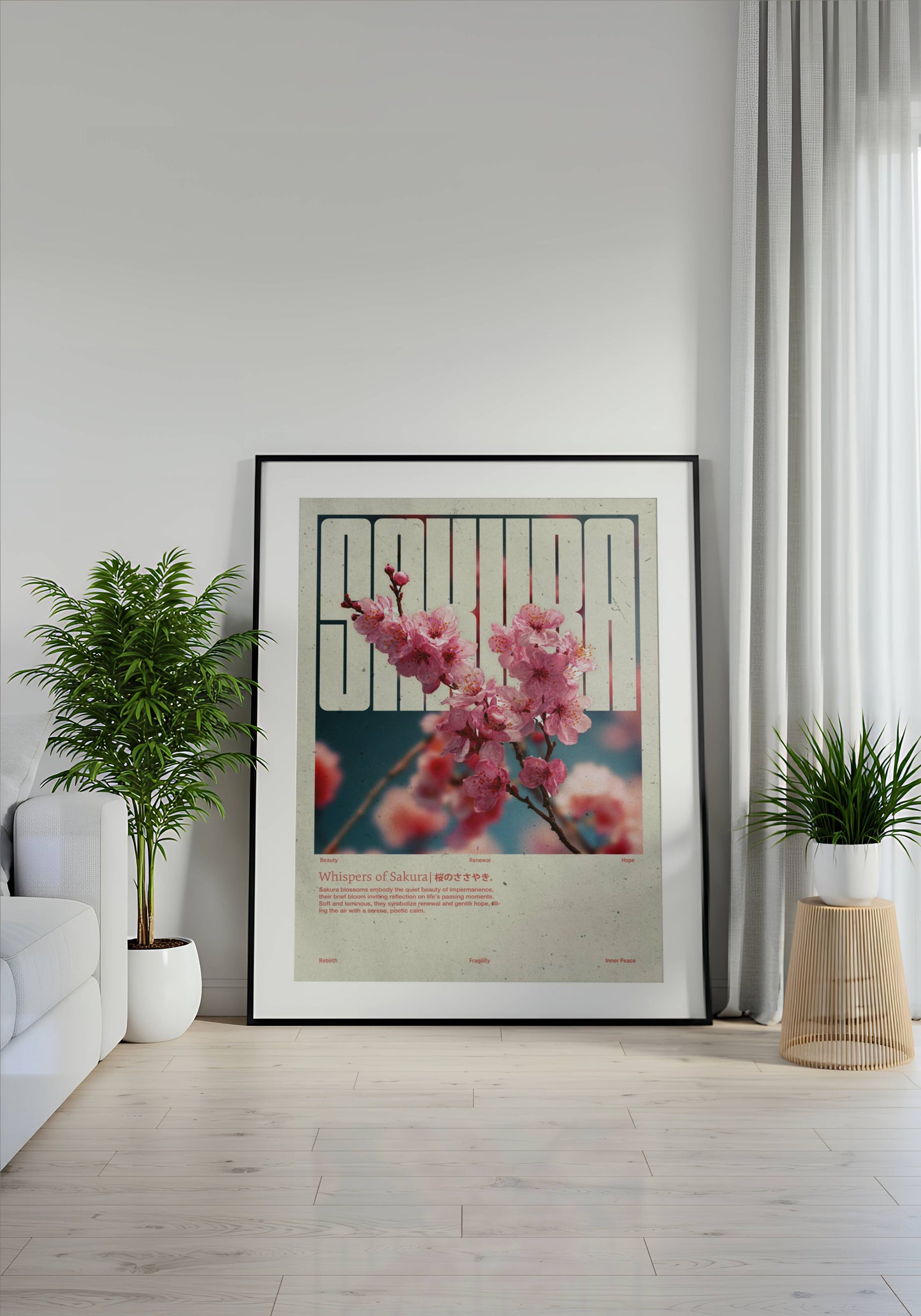 Poster Sakura Vintage – Affiche florale japonaise style rétro