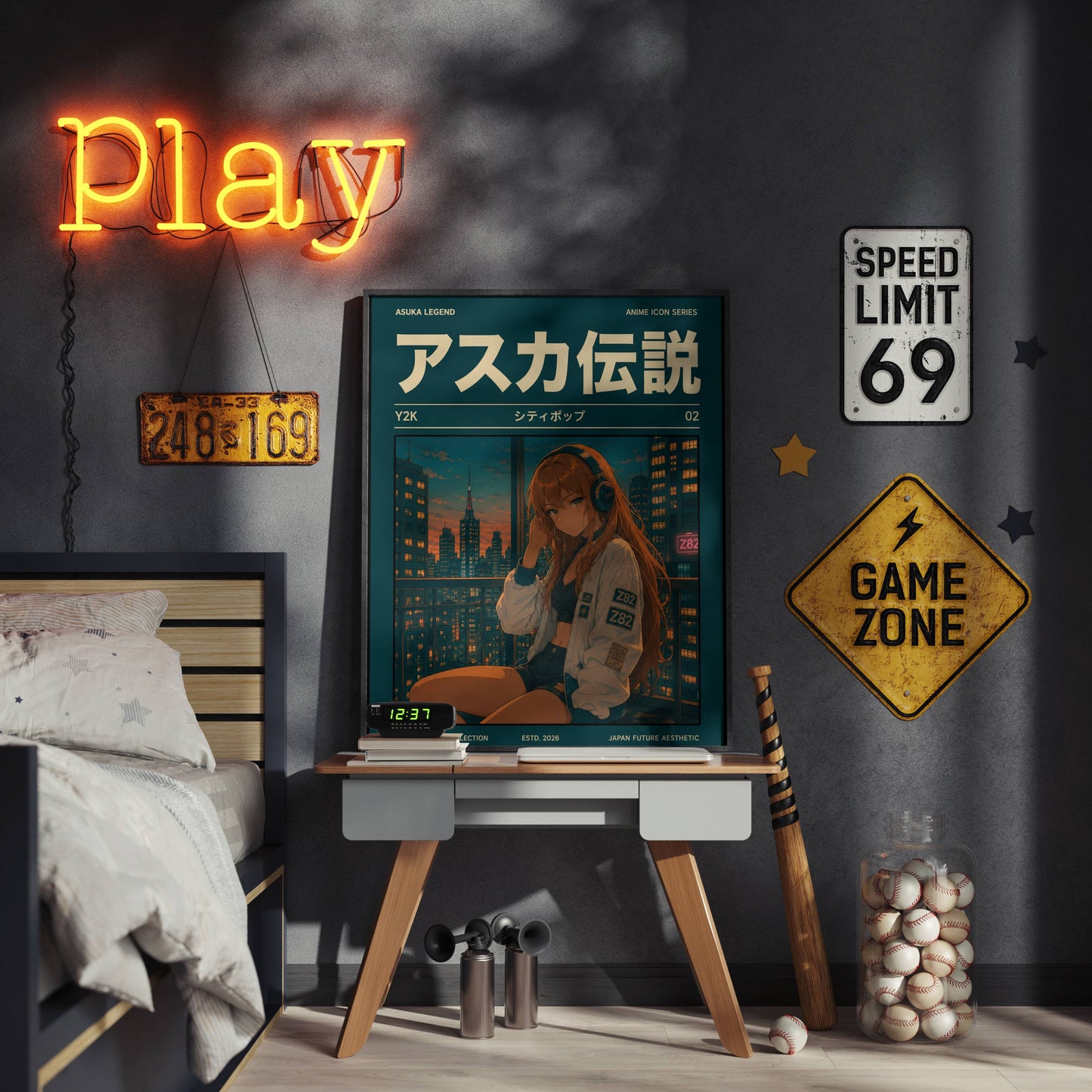 Y2K Night City Poster | Retro Anime Urban Art Print | Neon Skyline Wall Decor | Magazine Cover Aesthetic