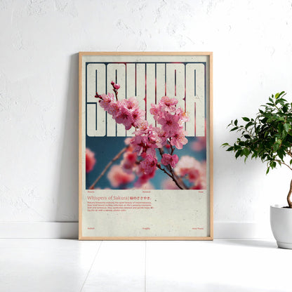 Poster Sakura Vintage – Affiche florale japonaise style rétro
